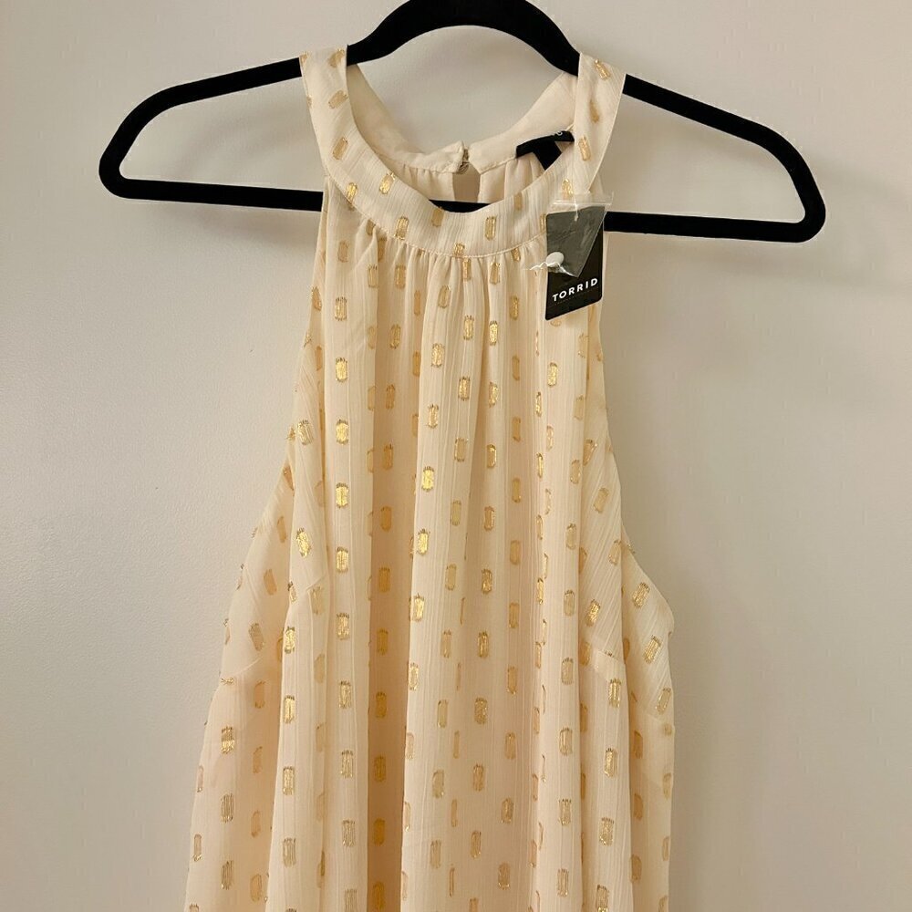 Torrid Chiffon Clip Dot Lurex Mock Neck Halter Sleeveless Top Size 2X NWT - Picture 4 of 9